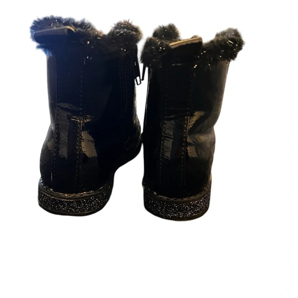 Girls Black Ankle Boots with Glitter Sole